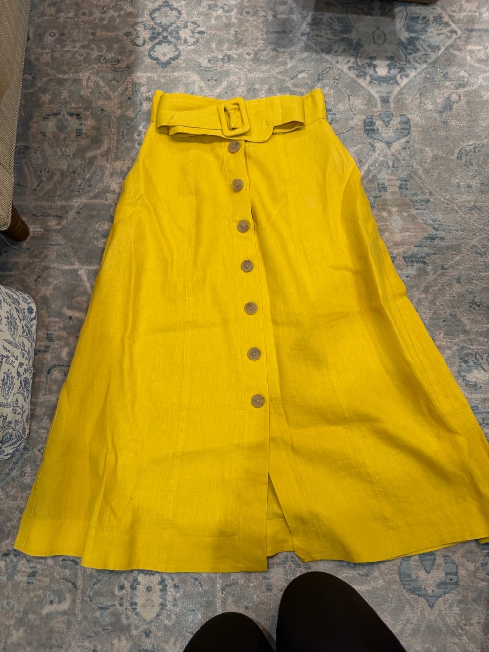 Sea New York Bright Yellow Button-Front A-Line Skirt with Belt
